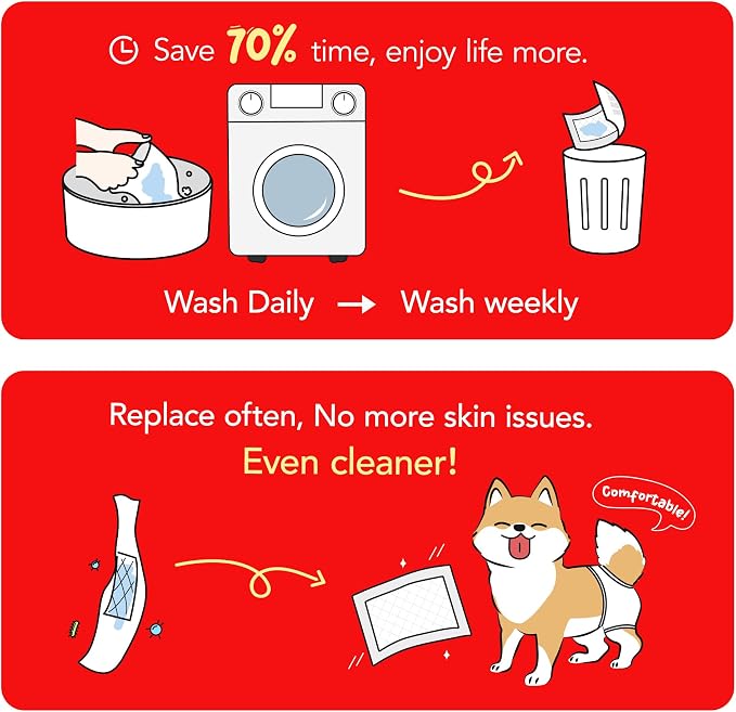Disposable Dog Diaper Liners Booster Pads for Male & Female Dogs - 100ct | Diaper Inserts fit Most Washable Dog Wraps and Belly Bands,Long