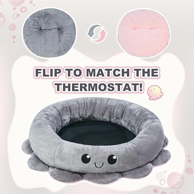 Jiupety Cute Calming Dog Beds Clearance for Large and Extra Dogs, Anxiety Bolster Dog Bed with Octopus Shape, Grey, XL, Boho, Round Pet Bed Cat with Removable Cushion