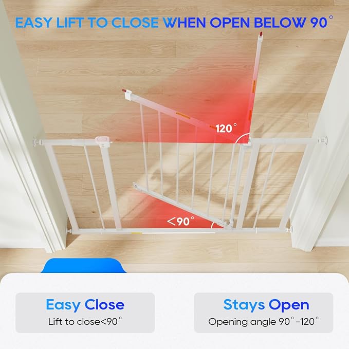 FDW 36” Tall Adjustable Dog Gate for Doorways & Stairs Walk-Through Metal Indoor Safety Gate, Fits 28.5”-39.7” Wide Openings, White
