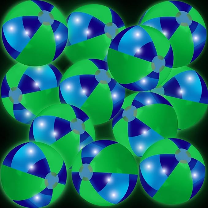 MiniInflat 12 Pcs Light up Beach Balls 16'' Jumbo Pool LED Balls Glow in the Dark Neon Giant Inflatable for Summer Hawaiian Tropical Theme Beach Party Decor Water Accessory (Green)