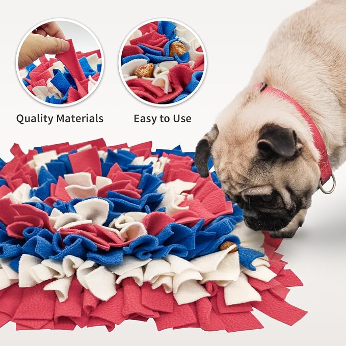LIVEKEY Pet Snuffle Mat for Dogs, Dog Feeding Mat, Nosework Training Mats for Foraging Instinct Interactive Puzzle Toys (Red&Blue&White)