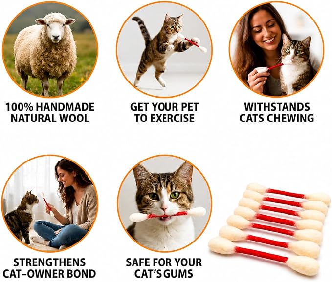 Glaciart One Swabs Cat Toys with Catnip - 6 Pk | Durable for Chew, Cute Cat Toys Interactive Kitty for Boredom, Exercise, & Play | Filled w/Organic Catnip for Anxiety & as Digestive Aid | Gift Idea