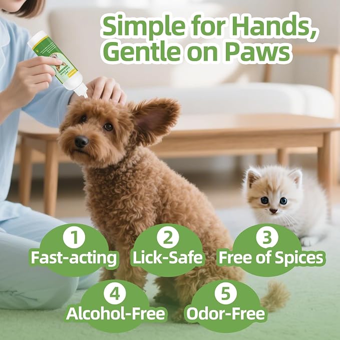 Ear Infection Treatment for Dogs and Cats, Yeast Ear Infection Treatment Drops to Soothe Itchy, Daily Care Dog Ear Cleaning Solution for Gently Removes Debris, Wax, Odor - 2 Pack