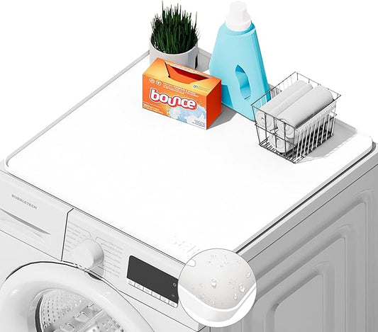 1 PACK SEIRI Washer and Dryer Topper, 26" x 26" Silicone Dryer Top Protector Mat for Flat Top Surface Cover and Front Load Washing Machine Non-Slip Waterproof Laundry Topper Mat Large (White)