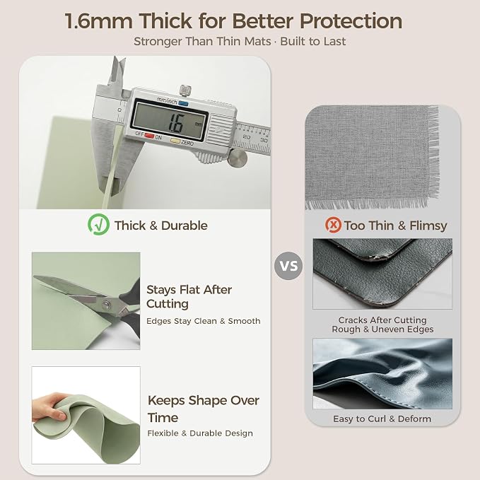 Extra Large Silicone Mat for Countertop & Table with Gift Tube Packaging, Thickened Non-Slip Heat Resistant Table Protector, Cuttable Waterproof Kitchen Prep & Kids Craft Mat