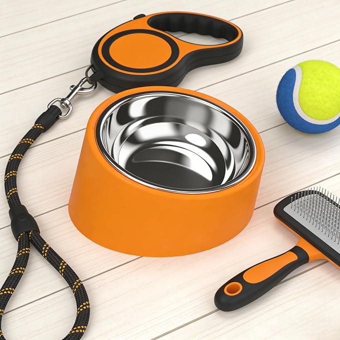 15° Tilted Dog Bowl for Medium-Large Breeds – Slow Drinking Anti-Gulping Design, Heavy-Duty Angled Feeder, Non-Slip Base, Large 750ml Orange