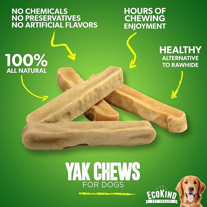 EcoKind Yak Cheese Himalayan Dog Chews, Yak Chews for Large Dogs, Long Lasting Bone for Aggressive Chewers, Only 3 Ingredients, Natural High Protein Treats, No Additives, Lactose Free, Large - 2 Chews