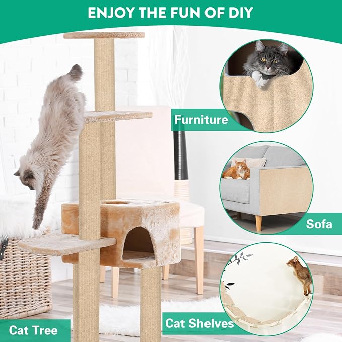 Trimmable Cat Scratcher Mat, 39.4"x15.8" Self-Adhesive Cat Scratching Carpet Pad Replacement for Tree Shelves, Steps and Posts, DIY Cat Scratch Couch Furniture Protector