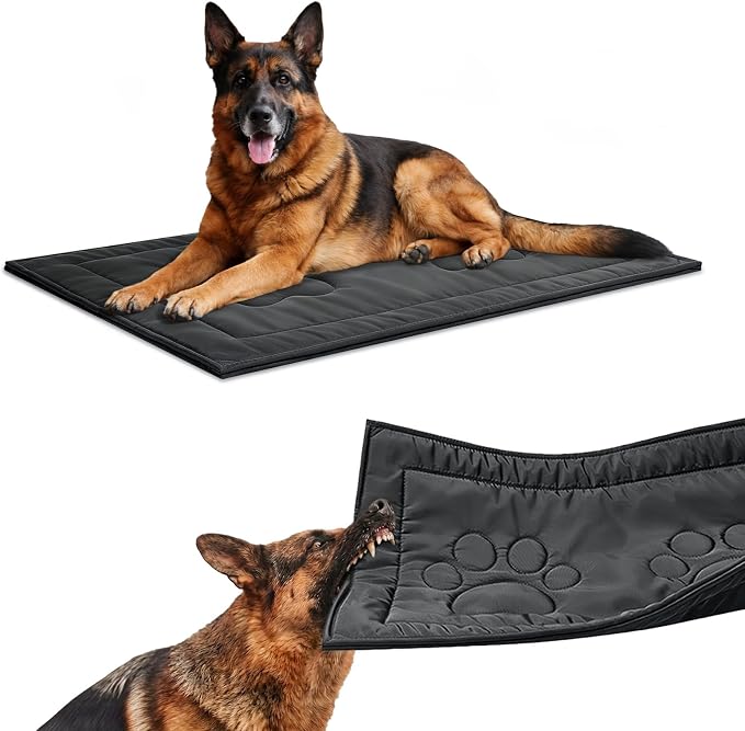 Chew Proof Dog Crate Pad for Aggressive Chewers, Indestructible Waterproof Dog Bed, Durable Machine Washable Dog Crate Mat for Large Dogs, Tough Indoor Outdoor Kennel Pad (Black, X-Small (17"x23"))