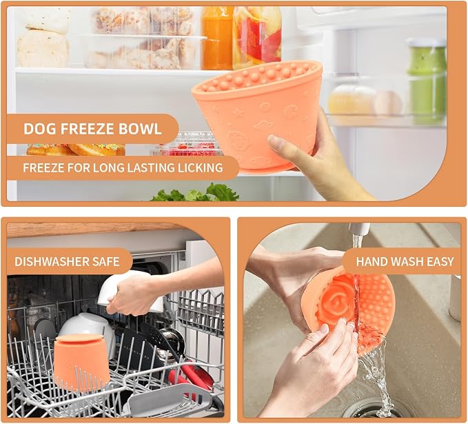 Dog Lick Bowl,Anxiety Relief Non-Slip Silicone Treat Bowl,Durable Anti-Choking Long-Lasting Enrichment Slow Feeder Licking Mat for Small Medium Large Breed,Freezable BPA Free Silicone Dishwasher Safe