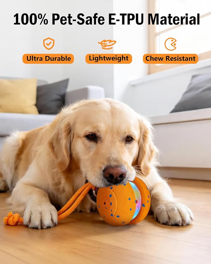 osou Interactive Dog Toy, Random Path Rolling Dog Ball with Rope, 2 Speed Modes, Motion-Activated, Pet-Safe ETPU Shell, Automatic Moving Toy for Small Medium Large Dogs and Most Dog Personalities