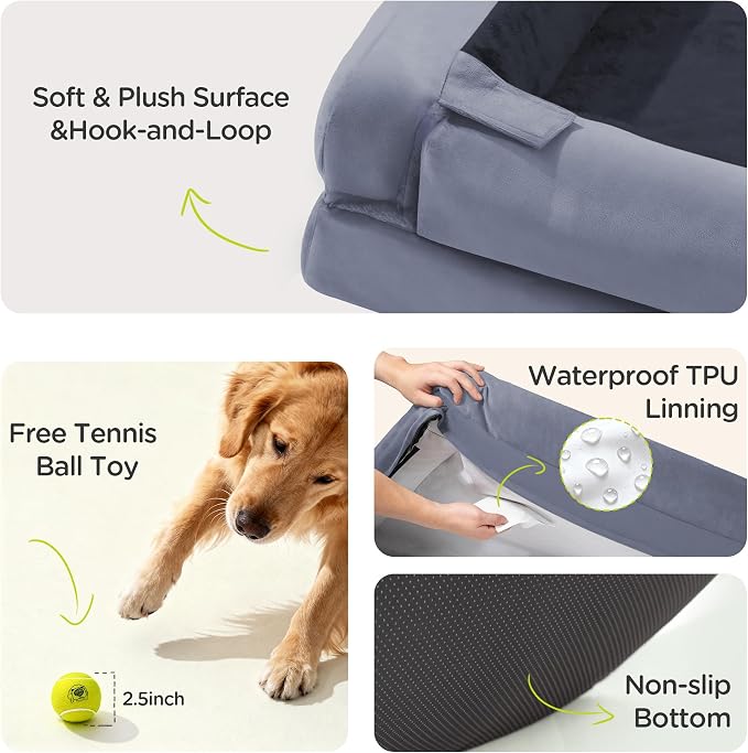 Extra Large Dog Bed - Orthopedic Pet Jumbo Bed for Big Dogs Waterproof Memory Foam Pet Couch Sofa Bolster with Removable Cover - 48 x 30
