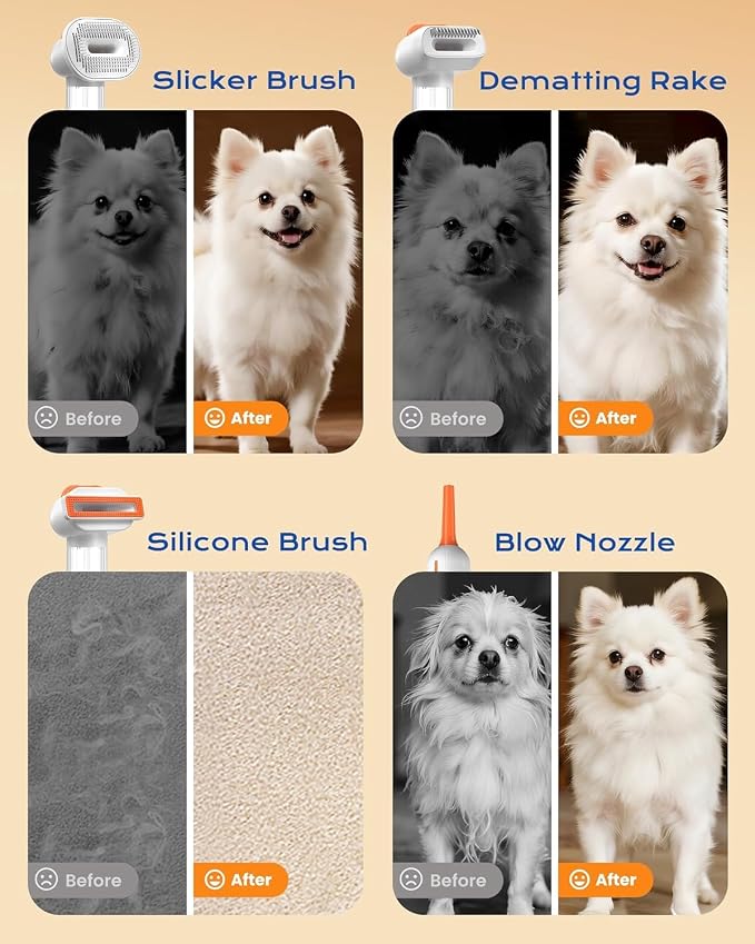 Upgraded kurtmark Vacuum Dog Brush for Shedding, 4-in-1 Self-Cleaning Slicker & Undercoat Rake, Deshedding Grooming Tool, Anti-Static, Massage & Combing All In One!