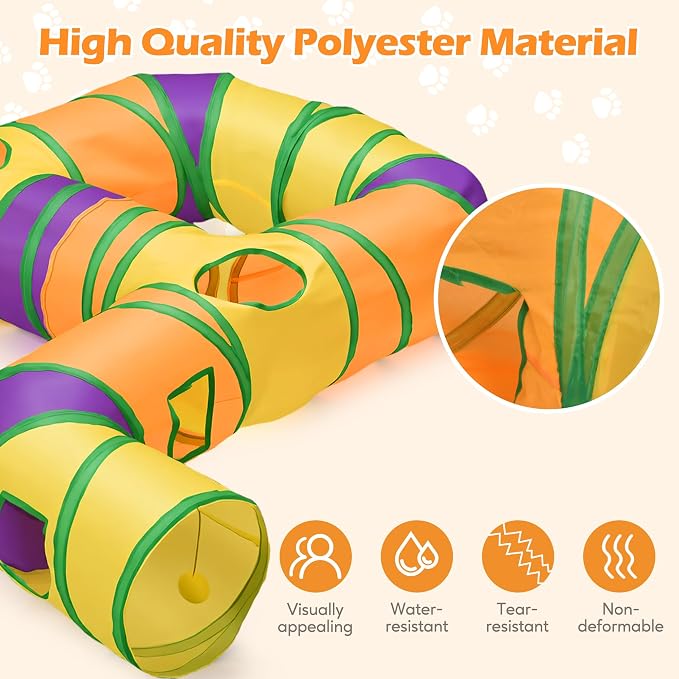 Petizer Portable Cat Tunnels for Indoor Cats, Pop Up Tear-Resistant Cat Tube, Waterproof & Washable Play Tunnels for Cats, Kittens, Kitty, Puppy, Rabbit (Rainbow Color)