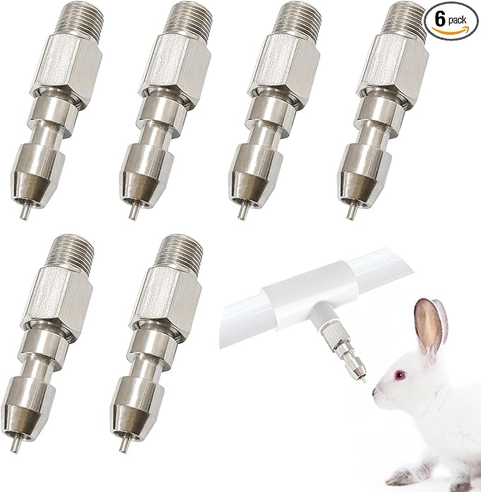 Stainless Steel Rabbit Water Nipples Metal Feeder Automatic Watering System Kit for Guinea Pigs Ferrets and Other Rodent Small Animals (6PCS)