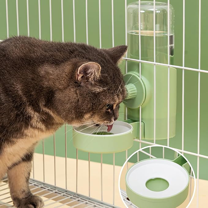 Hanging Automatic Food and Water Dispenser for Rabbit, Guinea Pig, Ferret, Bunny Cage Accessories, Feeder Bottle Combo (Green)