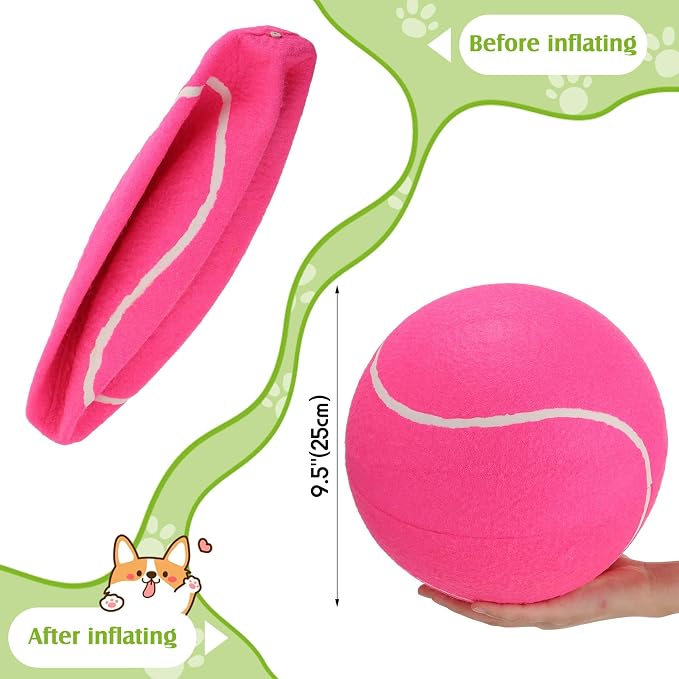 Leyndo 4 Pcs Inflatable Giant Tennis/Soccer Balls for Dogs with Pump Needle 9.5 Inch Jumbo Rubber Outdoor Indoor Interactive Large Dog Ball for Pet Training(Multicolor,Tennis)