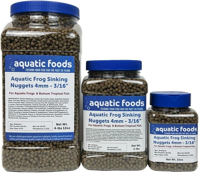 Aquatic Frog 4mm Sinking 40% Protein Nuggets. Ideal for All Frogs and Bottom Tropical Fish…10oz Jar