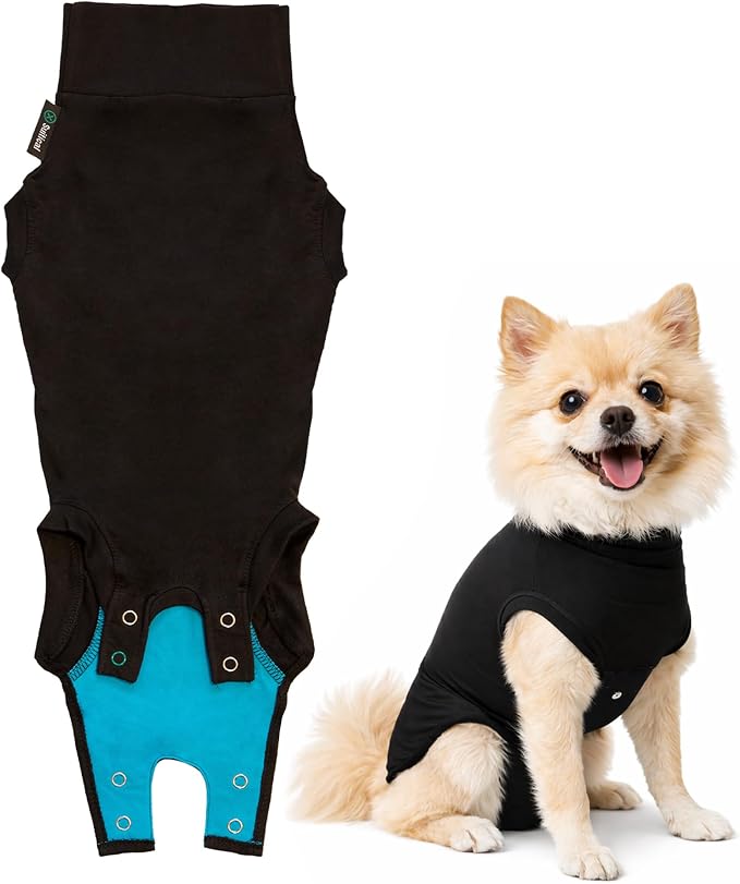 Suitical Recovery Suit for Dogs - Dog Surgery Recovery Suit with Clip-Up System - Breathable Fabric for Spay, Neuter, Skin Conditions - 16.9-20.1 Inch Neck to Tail, 23-34 Inch Chest - Small, Black