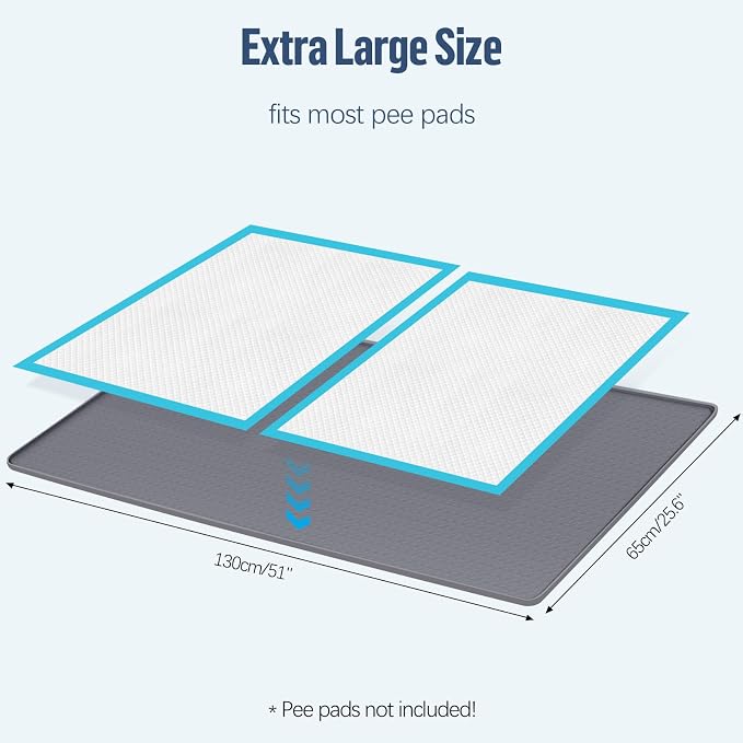 Pee Pad Holder for Dogs, 51" x 25.6" Silicone Pee Tray Mat Leak-Proof, High Edge, No Spill Pet Pad Holder for Puppy, Cat, Rabbit, Training Pads for Floor Protection, No Pee Pads (Grey)
