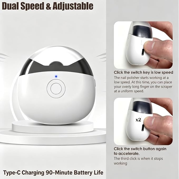 CACHIL 3-in-1 Automatic Electric Nail Clipper with LED Light, Dust Collector & 3 Speeds - USB Rechargeable Safety Nail Trimmer for Seniors, Thick Nails, Baby & Kids (White)