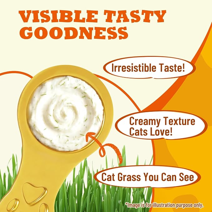 Lickable Cat Treats with Lick-Up Spoons, Healthy Wet Cat Snacks for Digestive Support, Grain-Free Kitten Treats with Taurine & Vitamins, Cat Grass & Pumpkin Variety Pack (32 Spoons) (Cat Grass)