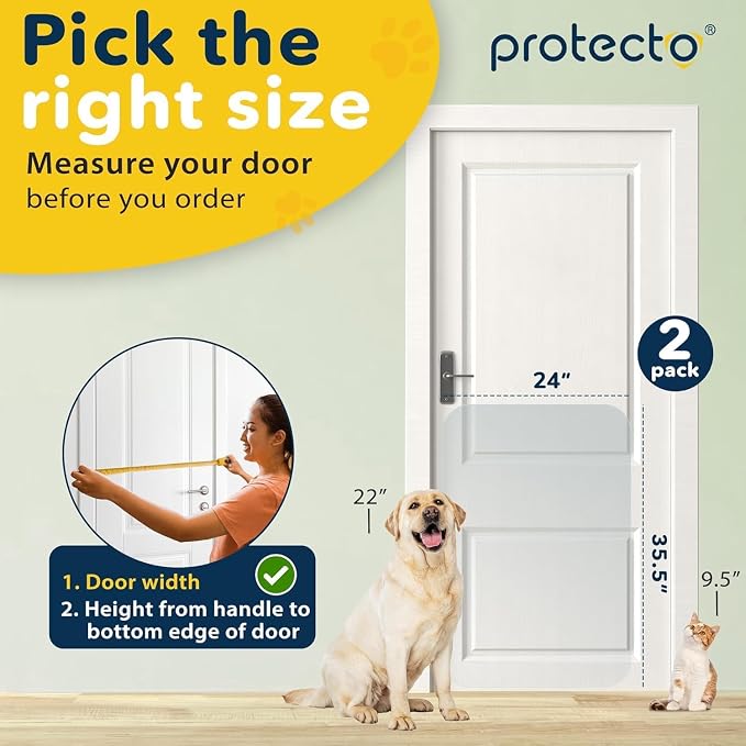 PROTECTO 2-Pack Heavy Duty Door Protector from Dog Scratching, 35.5 x 24” Clear Door Scratch Protector, Easy to Install on Window, Wall, Screen & Sliding Doors | Cat Scratch Guard for Indoors Outdoors