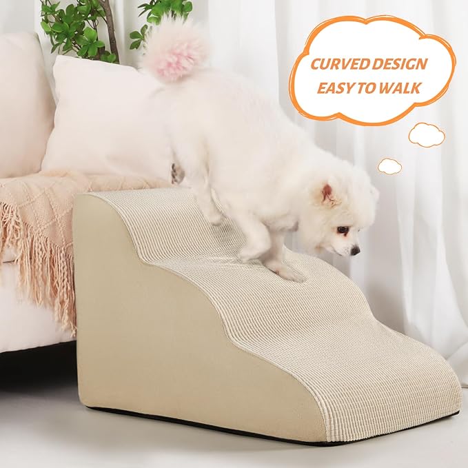 3 Step Beige Pet Stairs & Dog Bed Large Size Dog