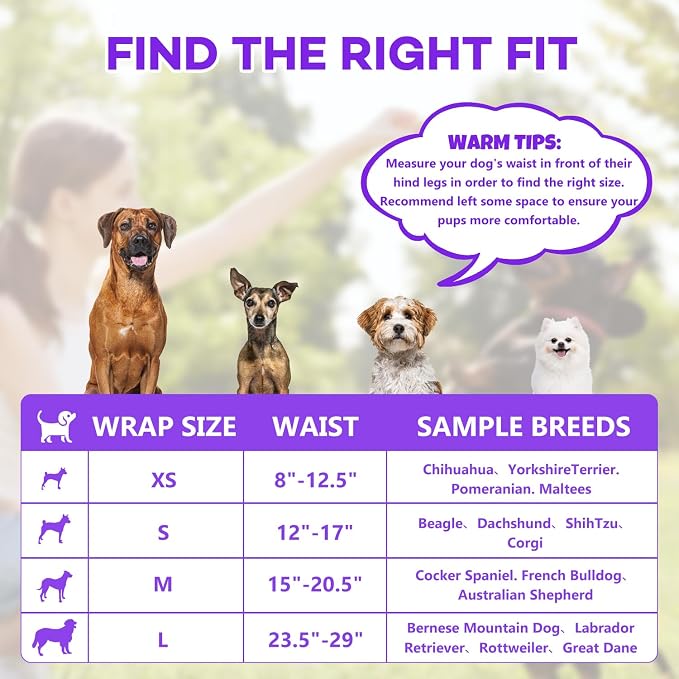 BURVAGY 50 Count Disposable Male Dog Wraps, Male Dog Diapers, Super Absorbent Pee Wraps, Belly Bands for Dogs, Leak Proof, Wetness Indicator, Puppy and Doggie Diaper for Peeing, Medium