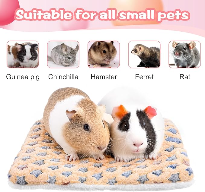 10 Pcs Guinea Pig Mats for Cage Washable, 13 x 10.6 Inch Guinea Pig Fleece Cage Liners, Soft Pet Bedding Pads for Small Animals Like Bunny Hamster Hedgehogs Indoor Use (5 Colors)