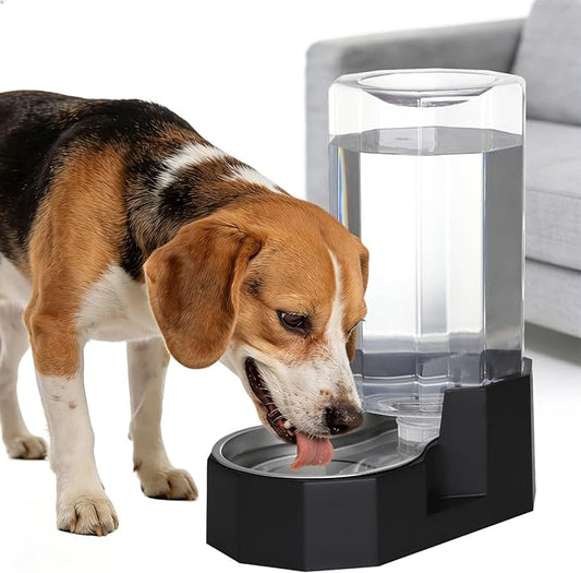 Sfozstra Black 8L Gravity Dog Water Dispenser - Fewer Refills for Multi-Pet Homes, No Power Needed, Spill-Proof, Easy Refill & Maintenance, with Stainless Steel Bowl, for Large Dogs, for Garage/Patio