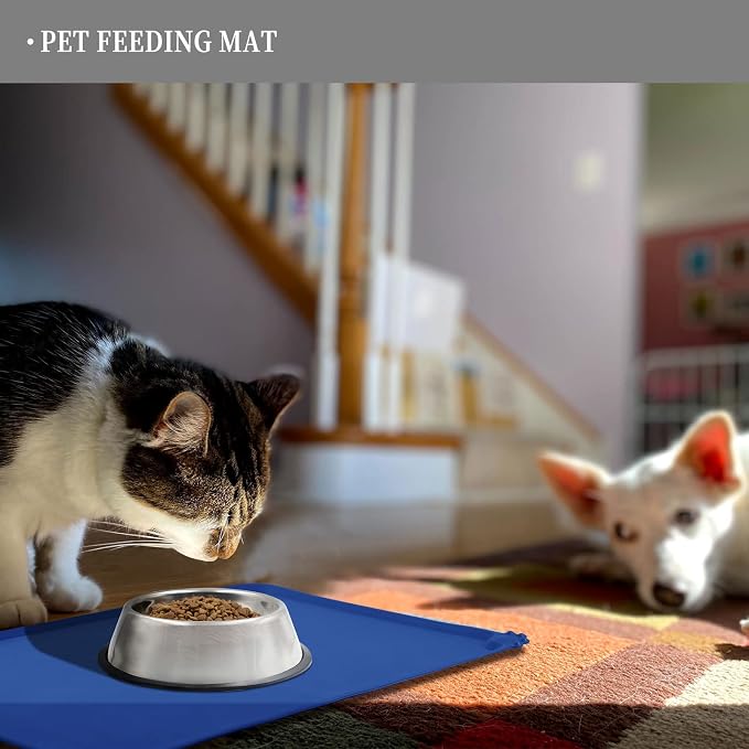 Reopet Silicone Pet Feeding Mat - Waterproof & Non-Slip Dog Cat Placemat | High Raised Edges Prevent Food & Water Spills to Protect Floors, Easy to Clean, Fit for Dog Cat Bowls
