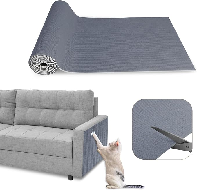 Eunice Cat Scratching Mat, Self-Adhesive Cat Scratch Carpet, Trimmable Replacement Carpet Pad for Tree Wall Cat Scratching Post DIY Couch Protector (Light Gray, 47.2"x15.8")