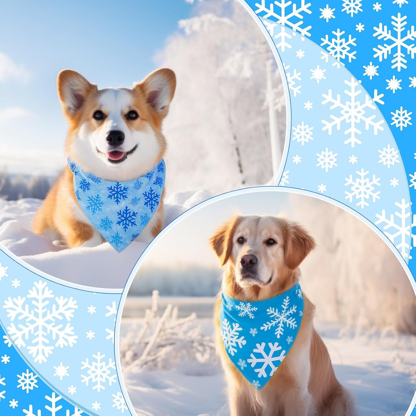 Abbylike 50 Pcs Winter Dog Bandanas Bulk Blue Snowflake Dog Bandanas for Pets Triangle Kerchief Scarf Bibs for Winter Pets Cats Party Costume Photo Props Accessories Pet Shops (31.5 x 21.7 x 21.7)