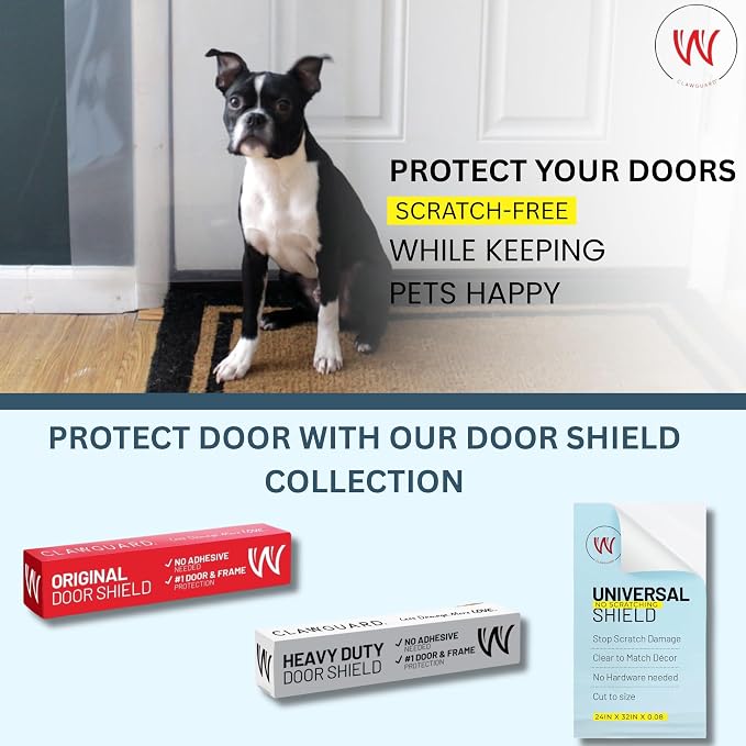 CLAWGUARD Heavy Duty Door Scratch Shield – 20x44 in. Door Scratch Protector Dog & Cat – Clear Wall, Frame & Furniture Cat Scratch Protectors
