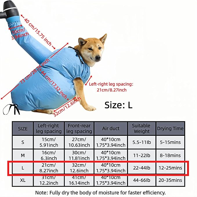 Dog Drying Bag for Large Dogs, Fast Pet Hair Dryer Kit 360° Air Circulation, Hands-Free Blow Dryer Compatible with Hair Dryer/Blower, Anti-Splash & Overheat Protection for Small Medium Large Dogs Cats