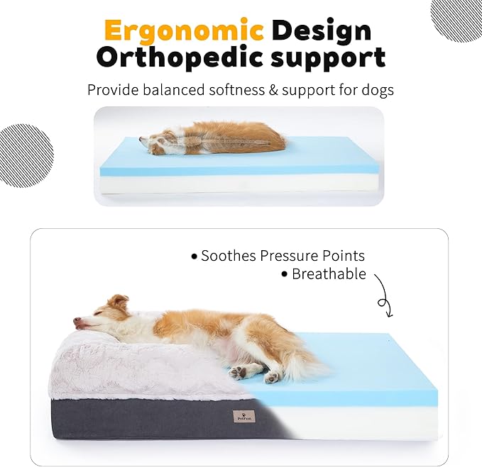 Memory Foam Dog Bed, Extra Large Orthopedic Dog Sofa with Sides and Waterproof Liner, Washable Bolster Pet Bed Couch with Removable Cover, Jumbo Plus | 60 inch, Off-White
