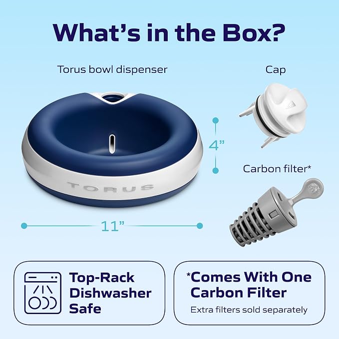 Torus Maxi Pet Portable Water Dispenser 68oz Plus 6-Months of Filters - No Power Required - Less Spills and Tipping - Use in the car - for Dogs and Cats