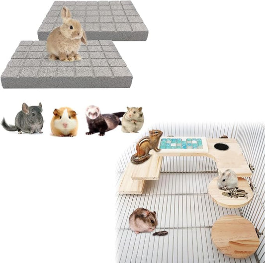 BNOSDM 2Pcs Rabbit Grinding Claw Pads 2Pack Bunny Scratch Foot Pads and Wooden Hamster Cage Platform Set Wood Chinchilla Ledges and Platforms for Guinea Pig Ferret Chinchilla Mouse