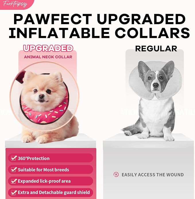 Inflatable Dog Cone Collar with Detachable Sturdy Shield,Soft&Lightweight-Ideal for Post-Surgery Recovery and Daily Wear,Suitable for Small Medium Large Dog Breeds(Donut Pink,M+)