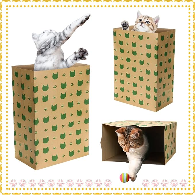 Feifeiya 20 Count Cat Paper Bags Cat Toys Hideout for Cats & Kittens, Fun & Engaging Play Tunnel Toy Bag Collapsible Tunnel Pet Paper House, Brown