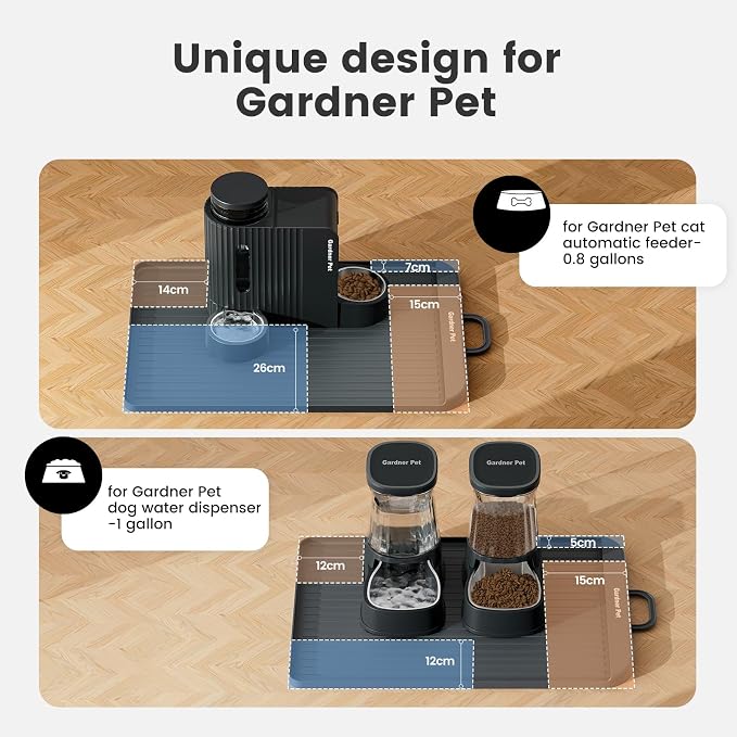 Gardner Pet Dog Water Stainless Steel Dispenser with Large Silicone Cat Food Water Mat for Floors Waterproof Anti-Slip