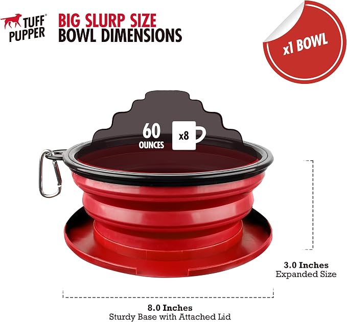 XL Collapsible Dog Bowl (60oz / 8 Cups) and 40oz Pupflask Portable Water Bottle - Red
