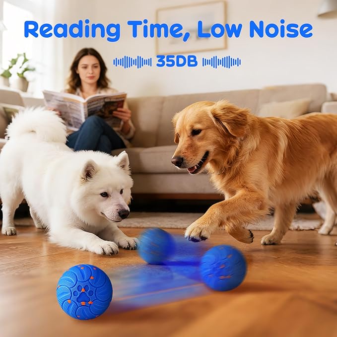 Smart Interactive Dog Toys, Colorful Led Lights, Blue | Upgraded Chew-Resistant E-TPU, Auto-Bounce & Rotating, Obstacle Avoidance, IPX7 Waterproof