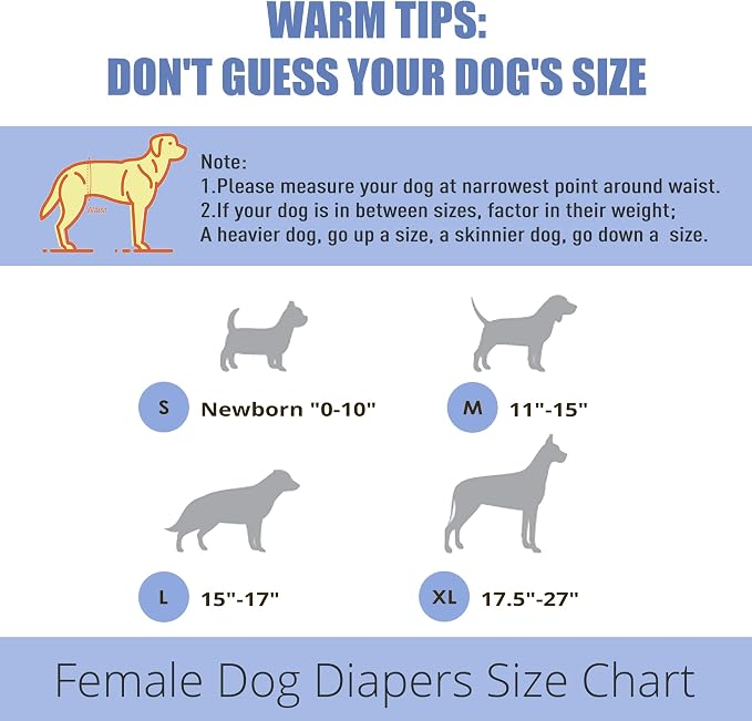 wegreeco Dog Diapers Female (3 Pack), Highly Absorbent Puppy Doggie Dog Diapers for Female Dogs Period, Washable Doggy for in Heat, Small Medium Large Size (Classic Jeans, Large)