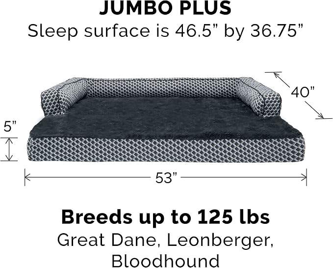 Furhaven Orthopedic Dog Bed for Large Dogs w/ Removable Bolsters & Washable Cover, For Dogs Up to 125 lbs - Plush & Woven Decor Comfy Couch Sofa - Diamond Gray, Jumbo Plus/XXL