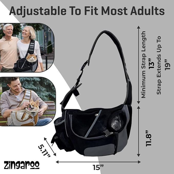 Hands-Free Sling Pet Carrier for Cats and Small Dogs up to 7lbs – Travel Set Includes Foldable Water Bowl & ID Card – Breathable Mesh, Safety Hook & Adjustable Padded Strap for Walking & Travel