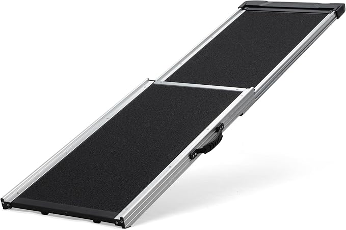 COZIWOW Aluminum Pet Ramp Ladder,Portable Dog Car Step Ramp with 2-Fold Design and Handle, Non-Slip Surface, Oxford Strap,Pet Stairs for Vehicles,SUV,Truck, High Bed,Black