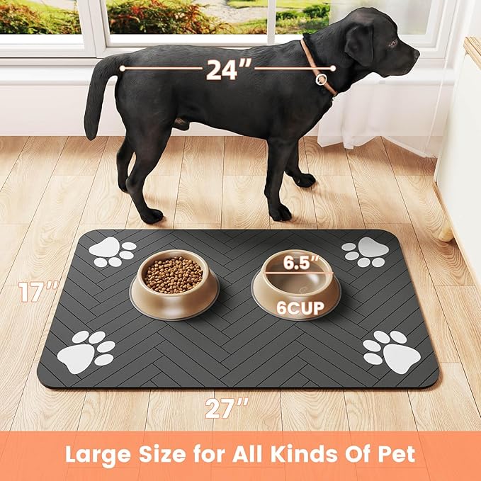 Pet Feeding Mat-Absorbent Pet Placemat for Food and Water Bowl, with Waterproof Rubber Backing, Quick Dry Water Dispenser Mat for Dog and Cat (24"x16", Lime Green)