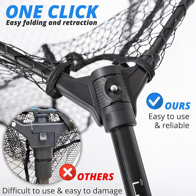 Long Collapsible Landing Net, Large Fishing Net with Telescoping Handle, Foldable, Extendable, Lightweight & Strong, Fish Net with Fish-Friendly Mesh for a Safe Release